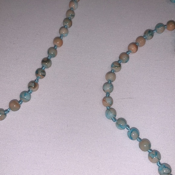 Long Blue and Orange Bead Necklace - Picture 2 of 2